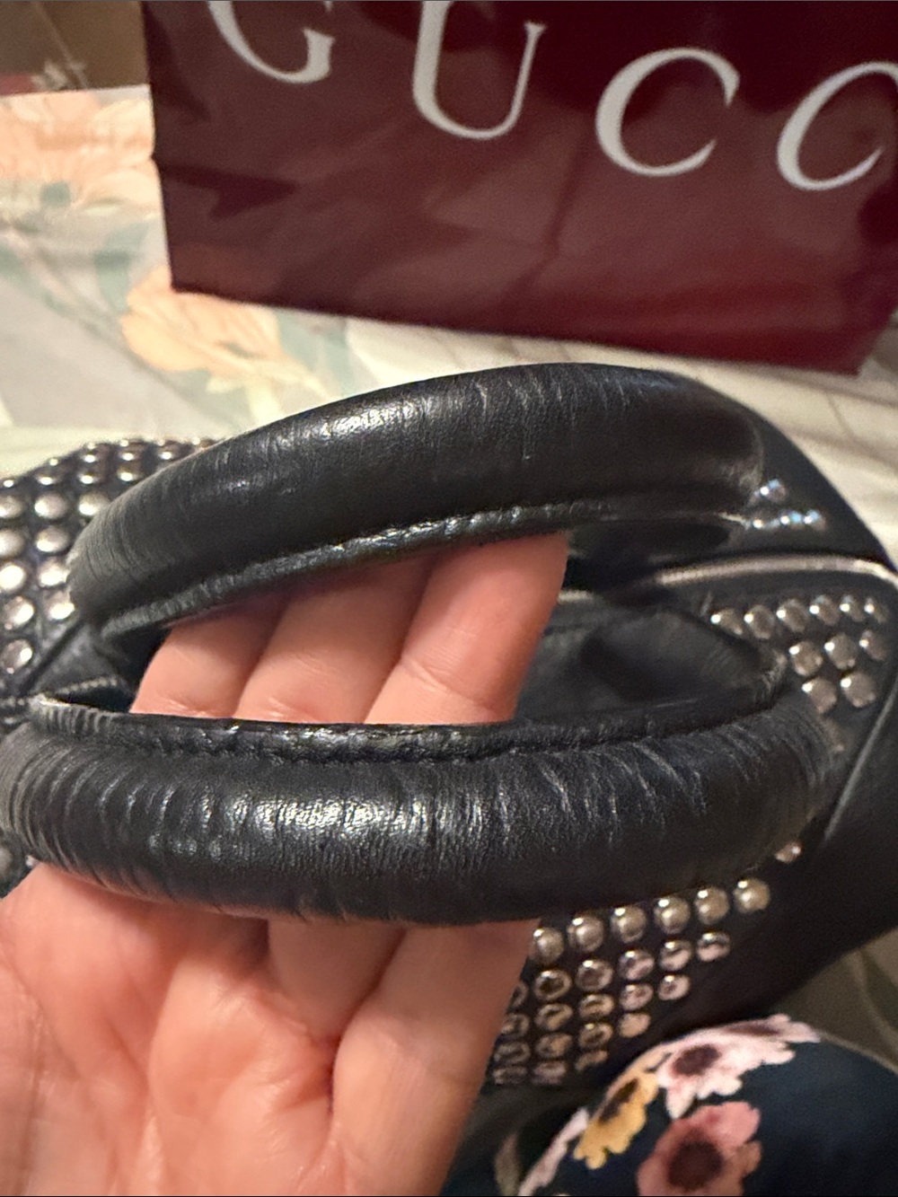 YSL Studded Black Leather Satchel Bag - Picture 5 of 11